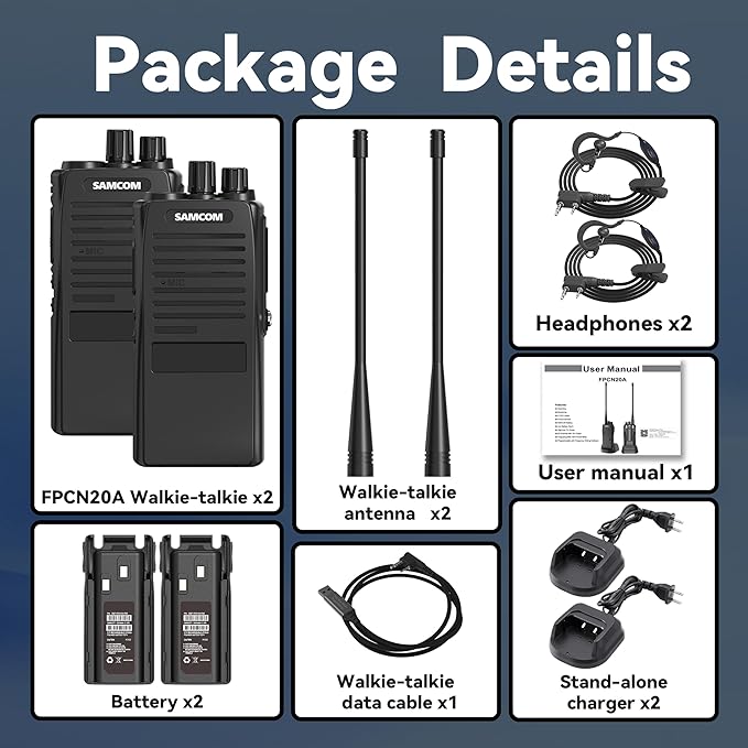 SAMCOM FPCN20A Walkie Talkies with Earpiece, Upgrade Portable UHF Two-Way Radios, VOX, Voice Playing, Rugged 2 Way Radios, 3000mAh Rechargeable for Aduls School Church Construction Industrial, 2 Pcs