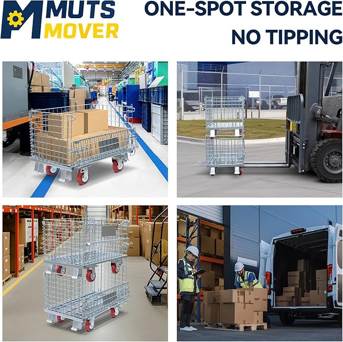 32"x20"x24" Heavy Duty Platform Truck with Cage, Foldable Flatbed Hand Truck Dolly with 4.7” Swivel Casters, 1500LBS Capacity Push Cart for Warehouse, Garage, Grocery, Laundry