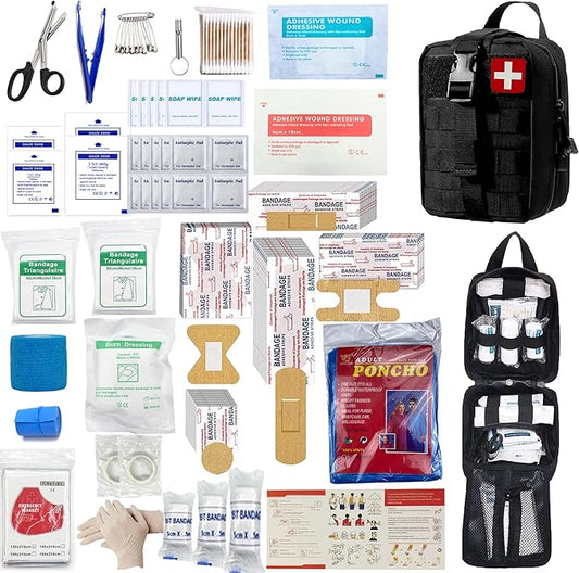 293Pcs/set - First Aid Kit Molle Pouches Emergency Survival Kit Suitable for Outdoor Activities, Home, School, Hiking, Car Travel and Camping - Quick Response First Aid Essentials (Black)