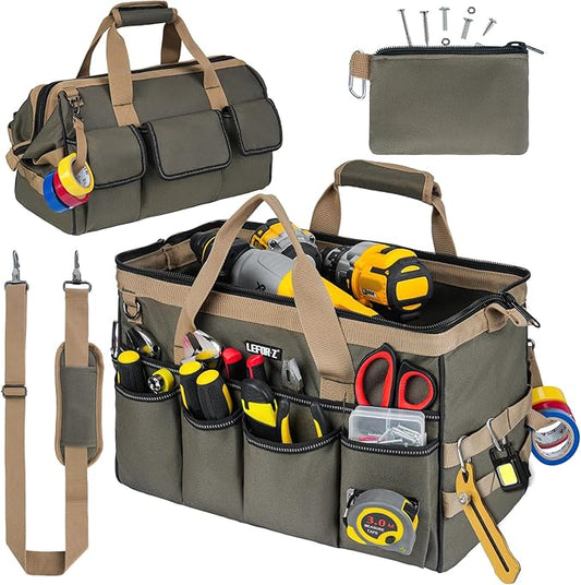 Tool Bag,16-Inch Heavy Duty Tool Bags for Men,27 Pockets Tool Box Organizer Storage,Wide Mouth Toolbag Tools Tote Carrying Case for Dad,Mechanic,Electrician,Bag Only