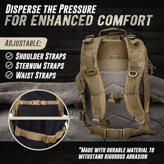 Tru Salute 45L Military Tactical Backpack Large Army 3 Day Assault Pack Molle Bug out Bag Rucksack (Tan)
