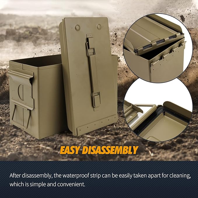 GUGULUZA Metal Ammo Can 30/50 Cal, Lockable Bullet Storage Case, Waterproof & Airtight Containers Box with Flip Top for Long-Term Storage Shotgun, Rifles, Pistols Ammunition