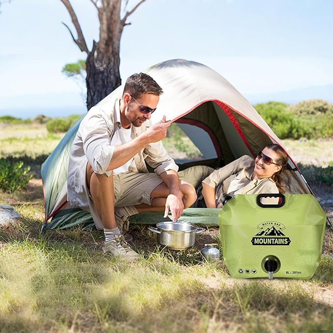 Collapsible 8L Water Storage Bag, BPA-Free Portable Folding Water Jug with Adjustable Faucet, Leakproof Emergency Water Bag for Camping, Hiking, Riding, Outdoor Sport (4, Green)