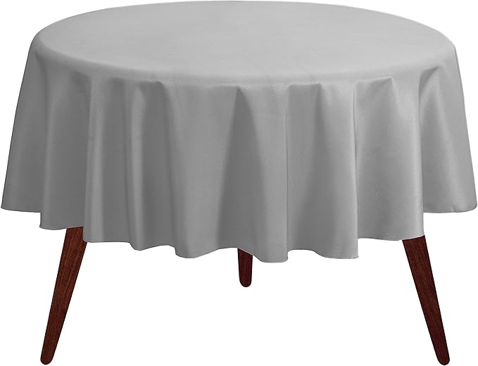 Gee Di Moda Round Tablecloth - 90 Inch Silver Round Table Cloth for 30 to 60 Inch Round Tables - Heavy Duty Washable Fabric - for Buffet Table, Holiday Party, Dinner, Wedding & Baby Shower
