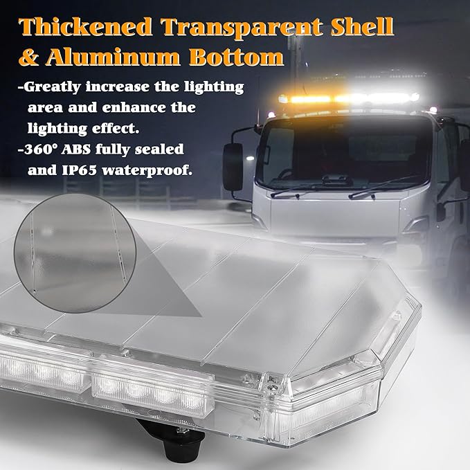 48 Inch Amber White Emergency Light Bar 88 LED Super Bright Rooftop Strobe Lights Waterproof Hazard Warning Roof Top Flashing Light Bar for Tow Truck Snowplow Construction Vehicle (DC 12-24V)