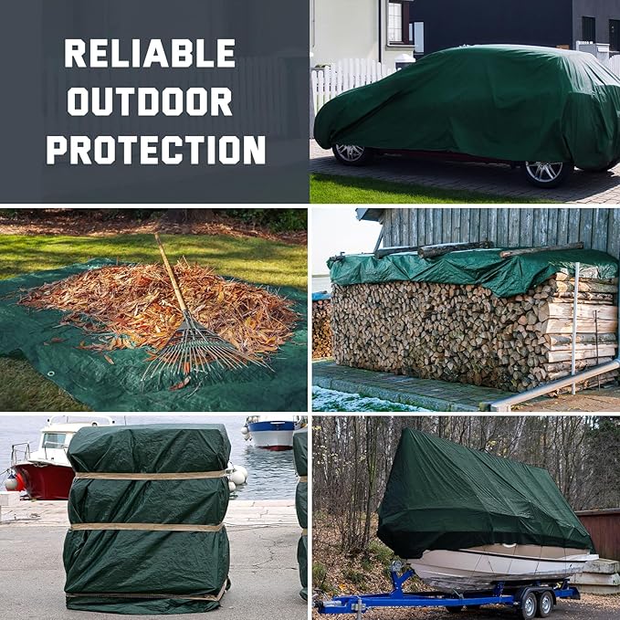 Kesfitt Tarp Heavy Duty Waterproof 8x20FT,16 Mil Thick Tarps Tear&Fade Resistant,UV Resistant,Poly Tarp Cover with Grommets and Reinforced Edges for Outdoor Camping Pools Boat Car(Green/Blue)