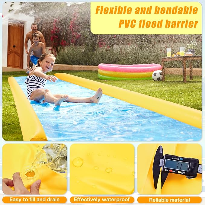 Amylove 4 Pcs PVC Inflatable Flood Barriers for Home Reusable Garage Water Prevention Barriers Flood for Rain Snow Melted Garage Door Basement Home(12 ft x 8 in x 4 in,Yellow)
