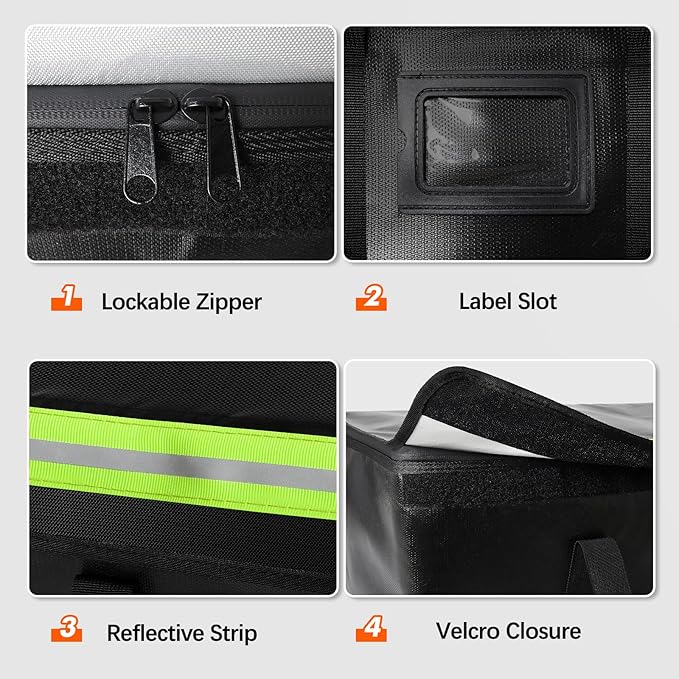 Large Fireproof Document Bags 15x12x6in, Fireproof Document Box for Cash, Photo Albums, Valuables, Extra Large Fireproof Bag Waterproof Document Storage with Reflective Strip, Black
