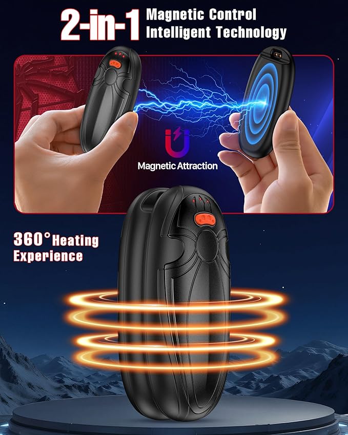 Hand Warmers Rechargerable 2 Pack - 14000mAh Electric AI Handwarmers with Charging Case, Magnetic 2 in 1 Pocket Heater, Stocking Stuffers, Gifts for Women/Christmas/Golf/Camping Accessories