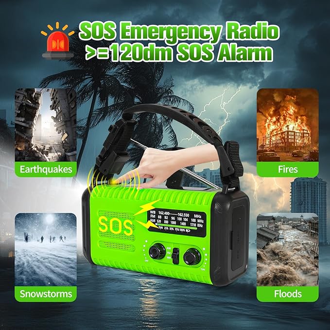 Emergency NOAA Weather Radio AM/FM, with Portable Solar/Hand Crank/USB Charging, 20000mAh/74000mWh Rechargeable Battery and Flashlight SOS Siren Lamp for Indoor/Outdoor Emergencies