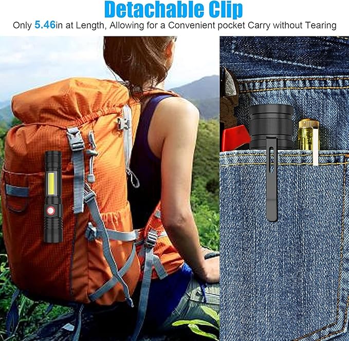 Hoxida USB Rechargeable Flashlight, Magnetic LED Flashlight, Super Bright LED Tactical Flashlight with Cob Worklight,Waterproof,Zoomable Small LED Flashlight for Camping, Flashlight with Holsters