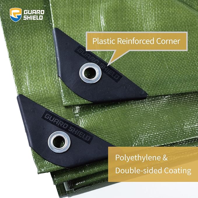 GUARD SHIELD Tarps Heavy Duty Waterproof 10x10 Feet Green Poly Tarp Cover Square Outdoor Thick UV Resistant Tarpaulin with Grommets 10mil (2-Pack)