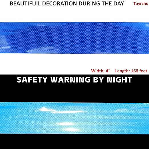 Non Fading Blue Reflective Tape 4 inch Wide, Outdoor Waterproof High Visibility Warning Industrial Marking Tape, Safety Stickers (168 feet)