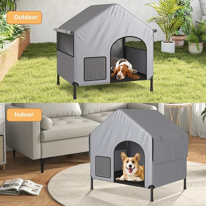 38" Warm Large Dog House for Outdoor&Indoor, Insulated Pet Shelter Tent for Small Medium Dogs, Outside Sun Rain Canopy Indoor Pet House for Cats Pigs Livestock with Rainproof Cover All Seasons
