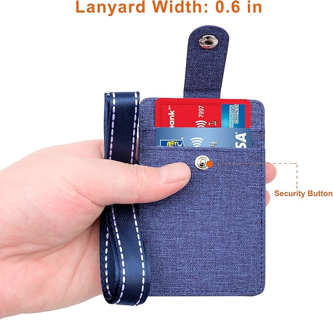 Life-Mate Badge Holder - Leather ID Badge Card Holder Wallet Case with 3 Cards Slot and Neck Lanyard/Strap. Additional Retractable Badge Reel with Belt Clip (Dark Blue, Linen Finish)