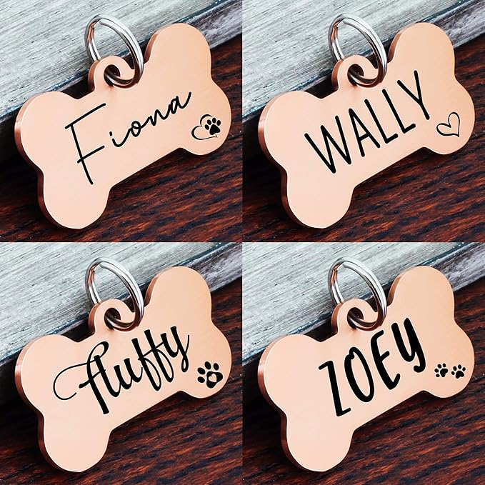 Ultra Joys Custom Personalized Dog ID Tag - Brushed Stainless Steel Bone, Rose Gold, Large