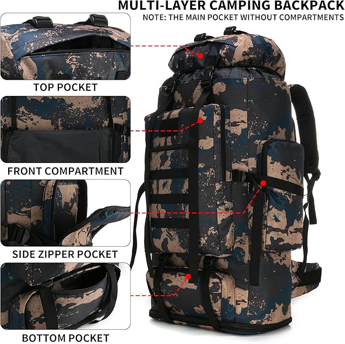Hiking Backpack for Men 70L/100L Camping Backpack Military Rucksack Molle 3 Days Assault Pack for Climbing