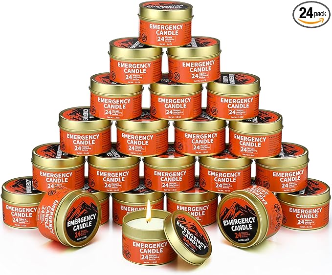 Chuarry 24 Pcs Emergency Candle Bulk 24 Hours Long Burning Survival Soy Wax Candles for Power Outages Survival Camping Hunting Outdoor Activities(Orange)