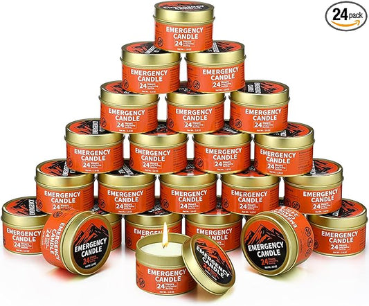 Chuarry 24 Pcs Emergency Candle Bulk 24 Hours Long Burning Survival Soy Wax Candles for Power Outages Survival Camping Hunting Outdoor Activities(Orange)