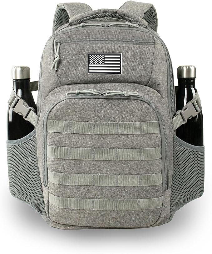 Small Military Tactical Backpack for Men, Travel Hiking Backpack with Bottle Holder, 25L Laptop Backpack for Work, College Computer Bag Fits 15.6/14.3 Inch Laptop and Notebook - Gray
