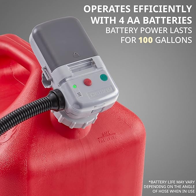 Deway Automatic Fuel Transfer Pump with Nozzle for Flow Control & Stop, Fits Most Gas Cans, Extra Long Hose, for Gasoline, Diesel Fuel & More
