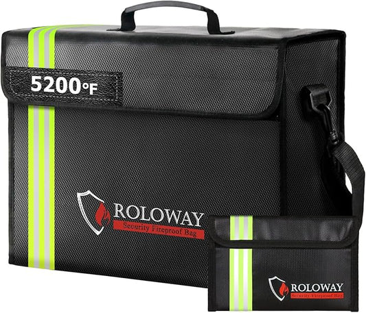 ROLOWAY Large Fireproof Bag 5200℉ Heat Insulated (17 x 12 x 5.8 inches) with Reflective Strip, Fireproof Document Bag for Cash Safe and Document Safe