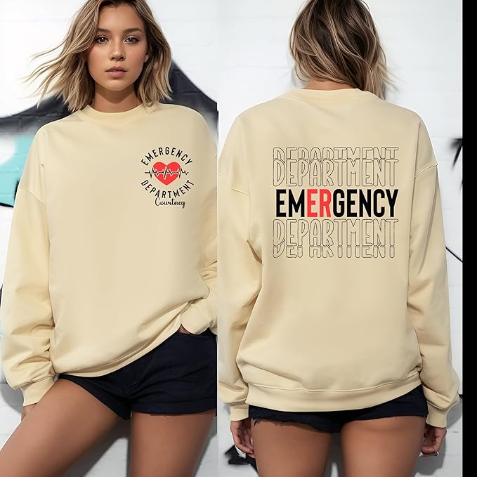 Personalized Emergency Department Sweatshirt, ER Nurse Shirt with Name, Medical Staff Sweater, Hospital Team Crewneck, Nursing Gift for Healthcare Workers, Healthcare Workers Matching Apparel GIft
