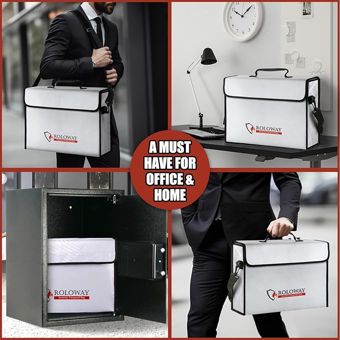 ROLOWAY Large Fireproof Bag 5200℉ Heat Insulated (15 x 12 x 5 inches), Fireproof Document Bag for Cash Safe and Document Safe