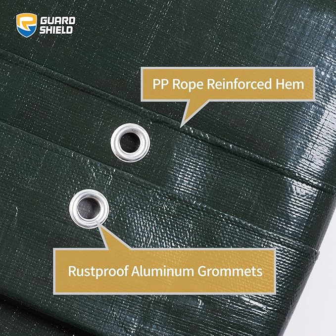 GUARD SHIELD Super Heavy Duty Green/Silver Poly Tarp Cover 8x10 Feet Waterproof 16mil Thick UV and Tear Resistant Tarpaulin with Grommets and Reinforced Edges