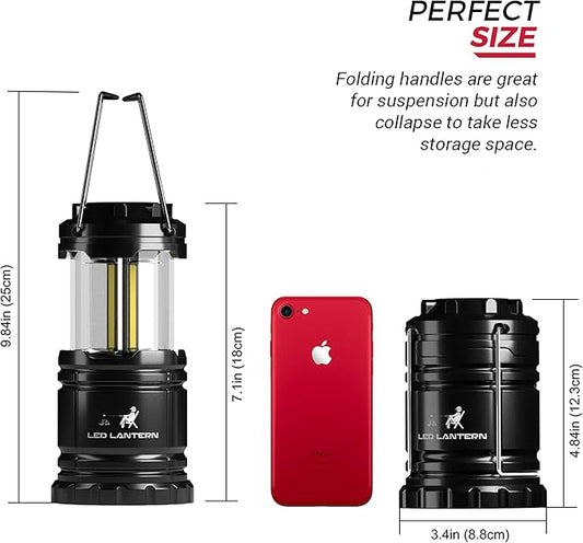 MalloMe LED Camping Lantern Flashlights 2 Pack & 4 Pack - Super Bright - 350 Lumen Portable Outdoor Lights (Black, Collapsible)