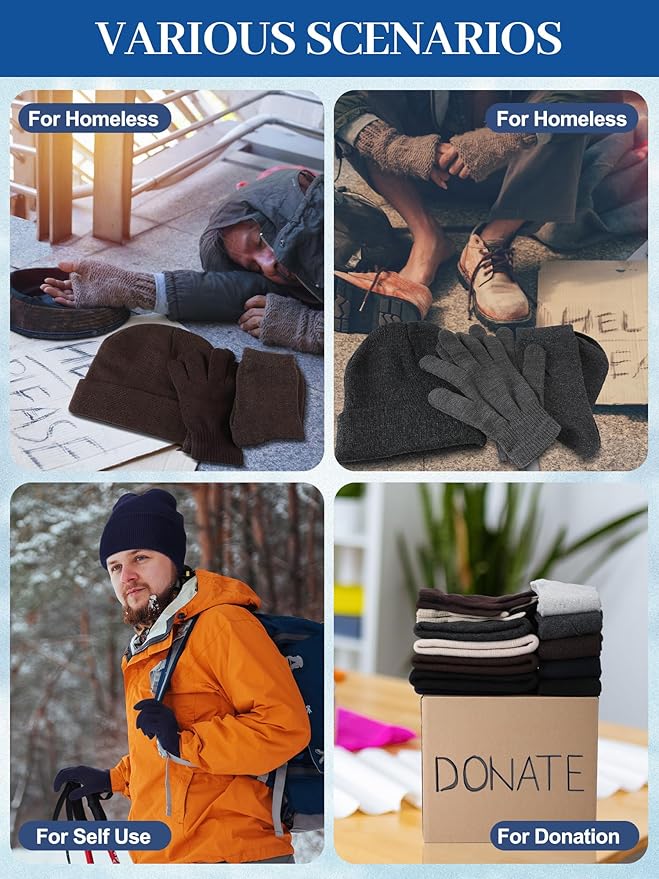 Suhine 150 Pcs Bulk Homeless Supplies Winter Beanies Gloves Socks Set Warm Care Package Homeless Kits for Cold Weather Items