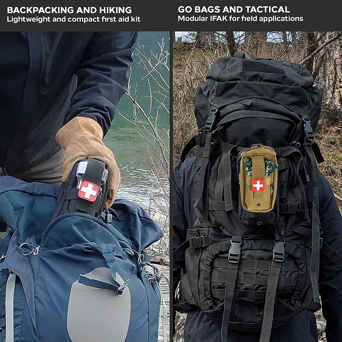 EPG Field First Aid Kit (IFAK) | 44 Piece | Compact Personal First Aid Kit | Backpacking, Camping, Emergency, Travel, Tactical, Go Bag, Bug Out Bag, 72 Hour Kit, Essentials, EDC, Survival IFAK (Tan)