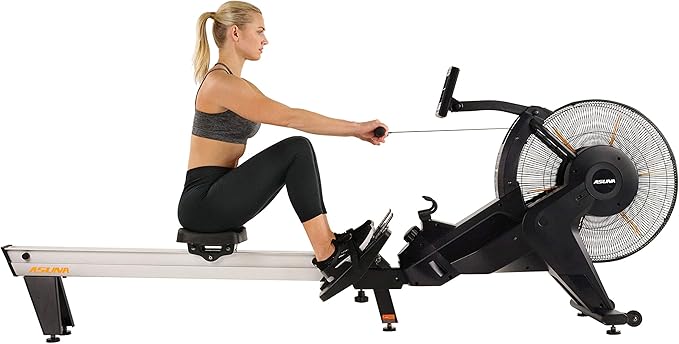 Sunny Health & Fitness Premium Smart Air & Magnetic Resistance Rowing Machine, Foldable Long Silding Rail Exercise Rower for Home Training, Optional Free SunnyFit App Connection