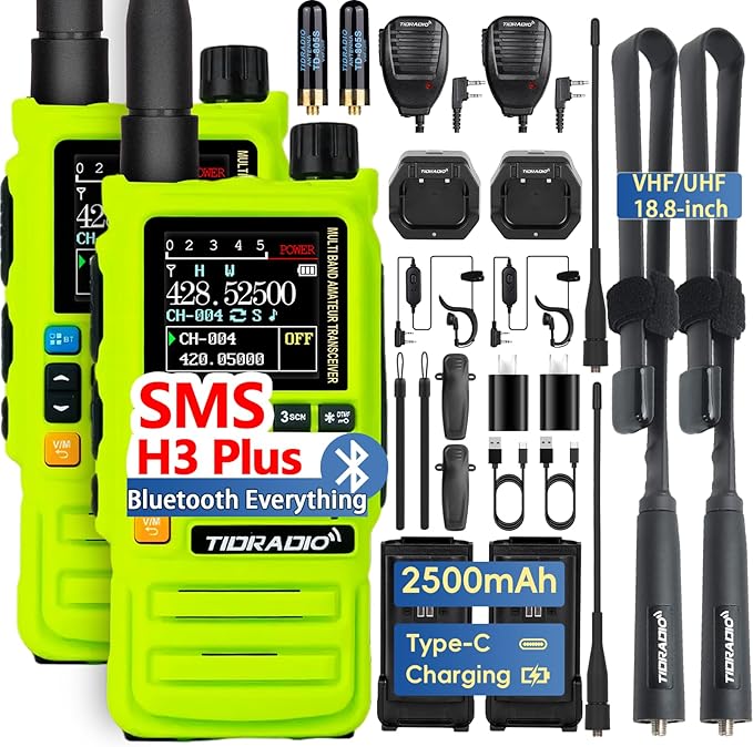 TIDRADIO TD-H3 Plus Ham Radio Handheld,Bluetooth-Headphone-connectable,Wireless Programming, Multi-Band Walkie Talkies Long Range NOAA Emergency Weather Radios for Survival Gear Hunting Green 2 Pack