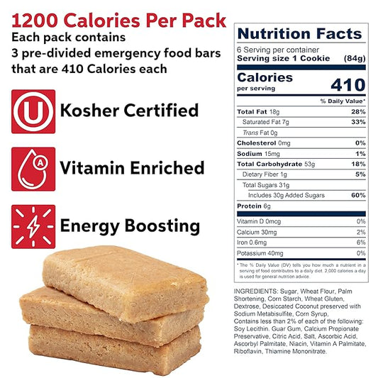 SOS Food Lab Emergency Food Bar - 1200 Calorie Ration (20 Pk Shortbread Cookie) - 1 Day/24 Hour Ready to Eat Supply for Camping, Hiking, Disaster Preparedness - 5 Year Shelf Life Energy Survival Food