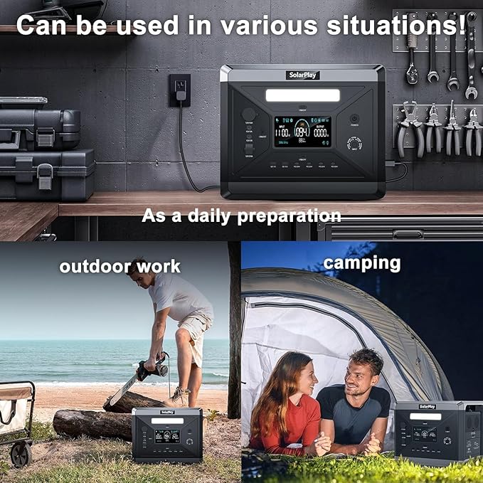 SolarPlay Portable Power Station 2400W (Peak 4800W), 2106Wh Solar Generator with 200W Solar Panel 1.5Hrs Fast Charging LiFePO4 Battery,4 AC Outlets Emergency Power Station for Outdoor Battery Backup