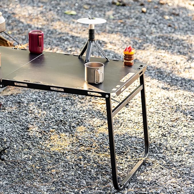 SoloWilder Foldable Camping Table with Gas Struts 3'5" Carbon Steel Large Outdoor Portable Table 11.8lb for Hiking, BBQ, Picnic