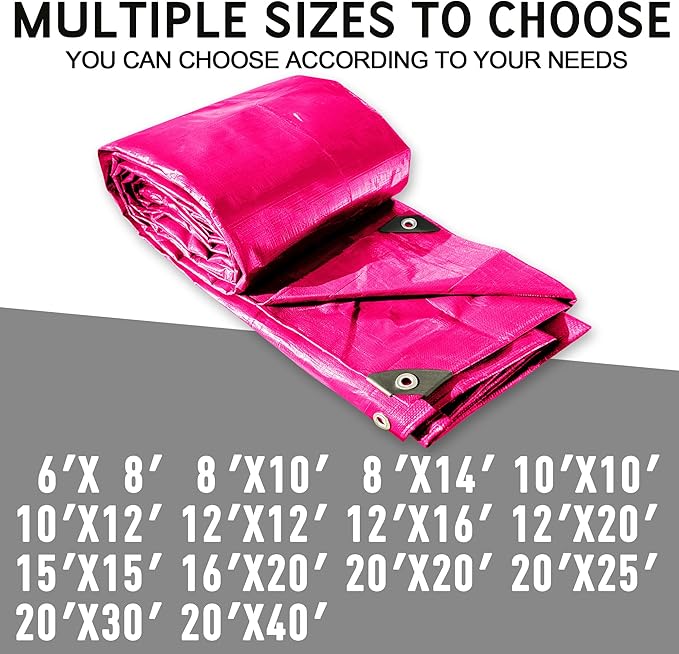 STARPYNG-12 Mil Pink/Silver 12x20 Feet Tarp-Heavy Duty Poly Tarp-Cover,Waterproof, UV Resistant, Weather Resistant, Cover Cars, Boats, Courtyards,Camping