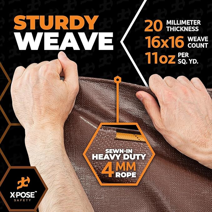12' x 25' Brown/White Ultra Heavy Duty Tarp - 20 Mil Waterproof Cover With UV Protection, Reinforced Corners for Rain, Camping, Tent - Extra Large Outdoor Tarp