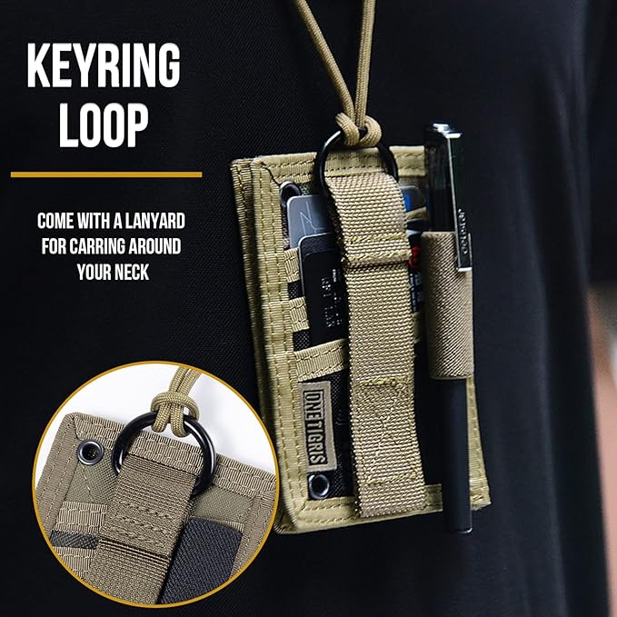 OneTigris Tactical ID Card Holder Hook & Loop Patch Badge Holder Neck Lanyard Key Ring and Credit Card Organizer