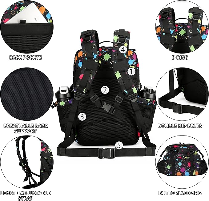 25L Tactical Backpack for Men and Women Small Military Tactical Backpack Heavy Duty Molle Assault Pack Daypack for Hiking Camping Travel Work Gym Outdoors (Fluorescent Tie Dye)