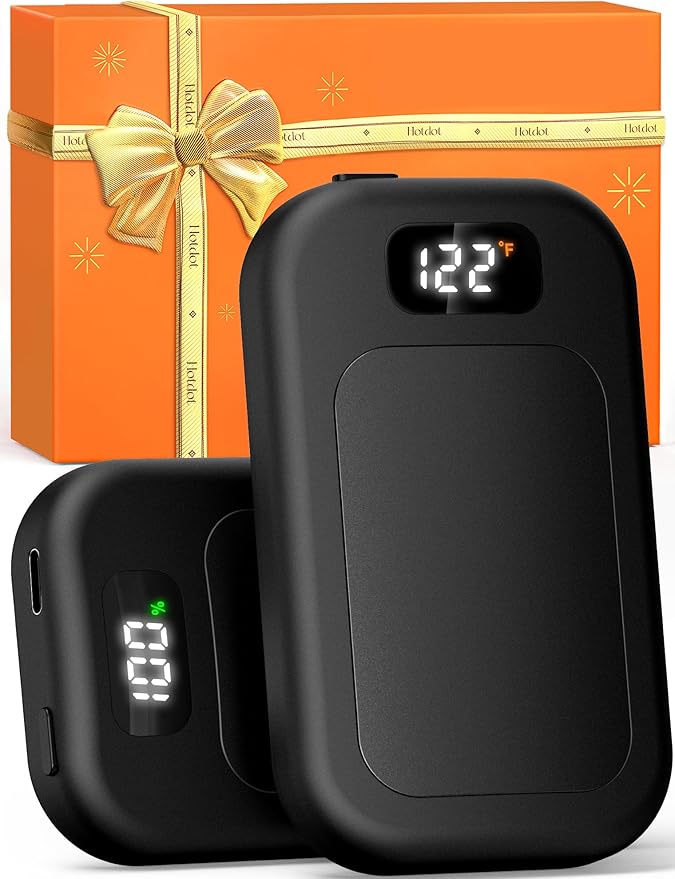 Hotdot Hand Warmers Rechargeable 2 Pack, 3 Heat Levels (104–121°F), Real-Time Temp & Battery Display, Electric Hand Warmers, Fast Heating, Fits in Gloves/Pocket, Gifts for Women & Men