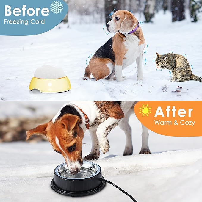 Heated Water Bowl for Dog Cat with Thermostatic Control, 55W 80oz Removable Stainless Steel Heated Dog Pet Bowl with Anti Chew Cord