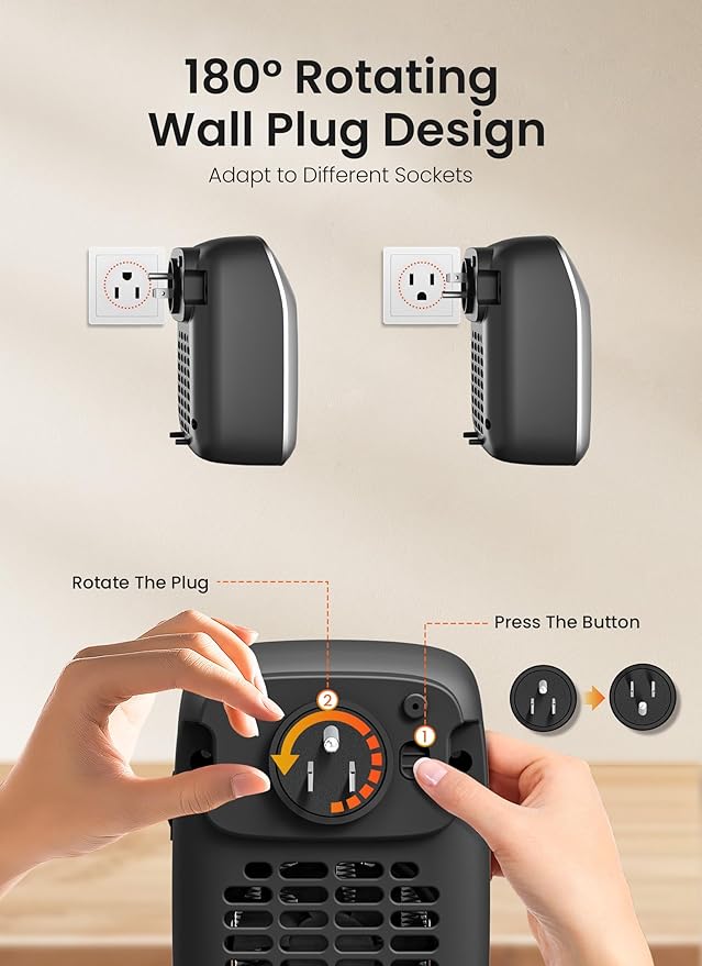 GiveBest Plug in Wall Space Heater with Remote, 800W Small Wall Outlet Heater with Adjustable Thermostat and 12H Timer, LED Display for RV Home Office Bathroom Indoor Use, 2 Pack