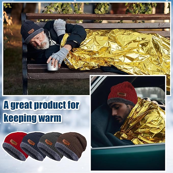 200 Pcs Emergency Blanket Beanie Hat Bulk Homeless Package Care Supplies Survival Kit for Cold Weather Outdoor Camping Hiking (Stylish)