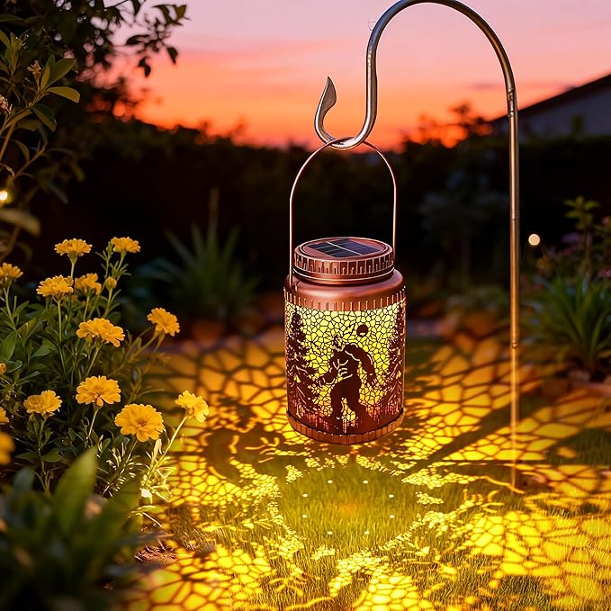 Cooo 2 Pack Solar Lanterns Outdoor Waterproof Bigfoot Sasquatch Christmas Trees Solar Pathway Lights Landscape Path Christmas Gifts for Women Mom Grandma Outdoor Table Lamp Garden Yard Decor-Rose Gold