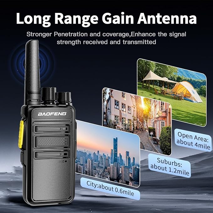 BAOFENG BD-V12B Radio 6 Pack Long Range Walkie Talkies for Adults, Portable FRS Two-Way Radios Rechargeable, with 6 Way Gang Charger,Earpiece,Typc-C Charging for School,Restaurant,Men,Birthday Gifts