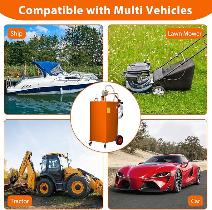 Upgraded 30 Gallon Fuel Caddy, Manual Hand Pump & Easy-Roll Wheels, Heavy-Duty UV-Resistant Steel Tank for Gas & Diesel, Portable Fuel Storage for Tractors, Mowers, Boats
