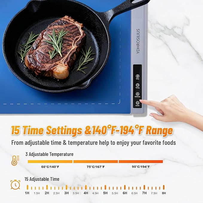 Warming Mat for Food,Food Warming Mat,1 Pack Electric Food Warmer Mat with Graphene Heating Tech, 3 Temperature Settings & 15 Timer Modes, Child Safety Lock, Silicone Heating Pad for Buffets Party