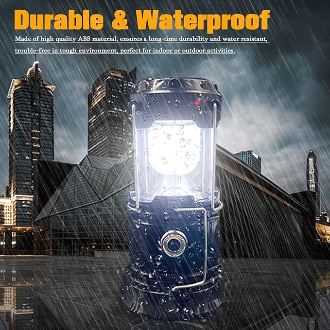 Collapsible Portable LED Camping Lantern Lightweight Waterproof Solar USB Rechargeable LED Flashlight Survival Kits for Indoor Outdoor Home Emergency Light Power Outages 4-Pack